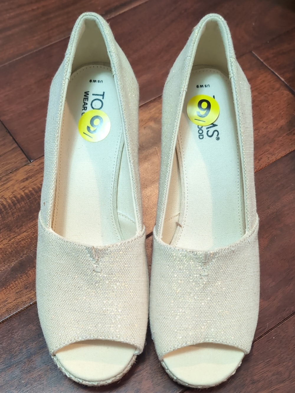 Toms Cream Sparkle Peep-Toe Wedges